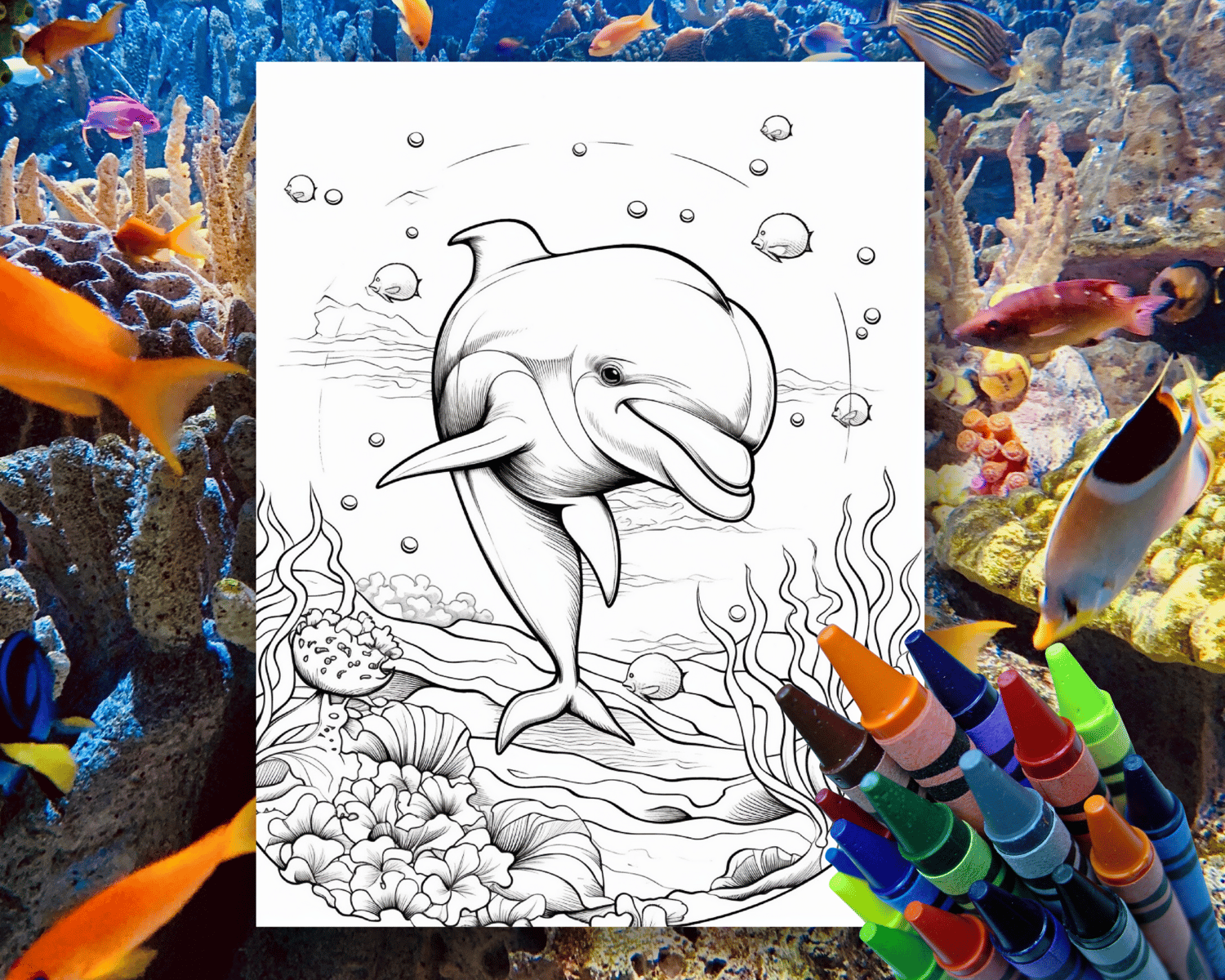 Adorable ocean animals coloring book printable pages