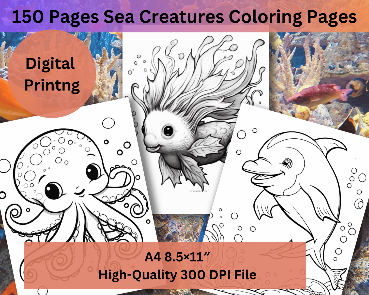 Sea creatures coloring pages printable for kids and adults