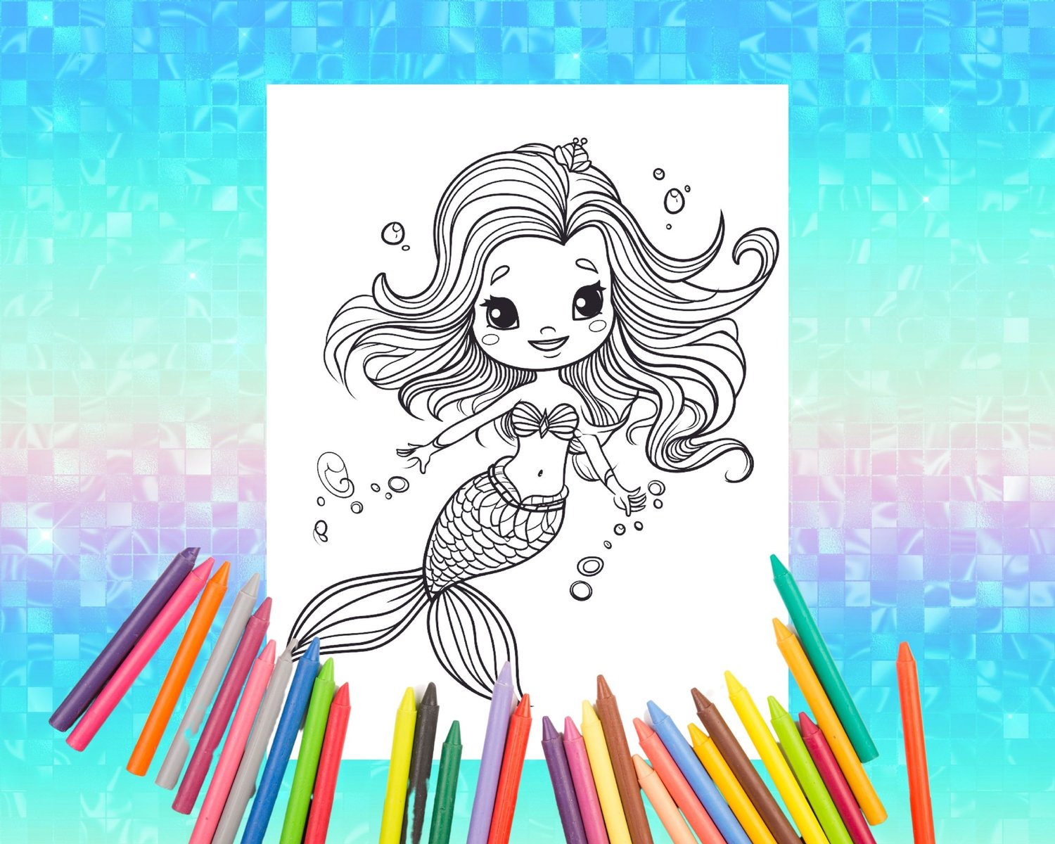 Cute mermaid coloring book pages for children