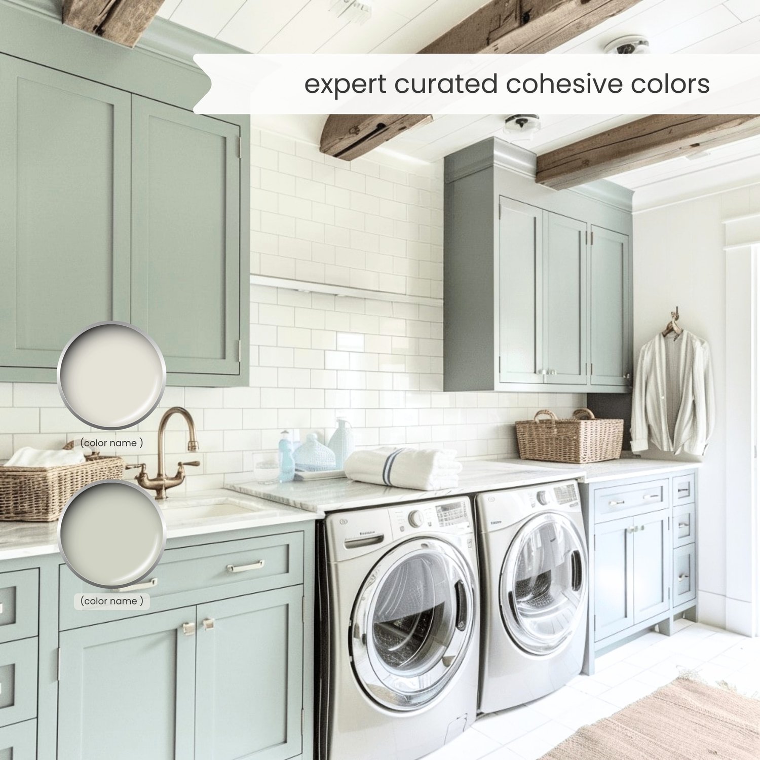 A Nordic Scandinavian minimalist color palette with Sherwin Williams paint colors. Coordinating and complementary colors of white, gray, griege, beige, blue, green, blush pink and black for the whole house. Curated by Lavenia Shash.