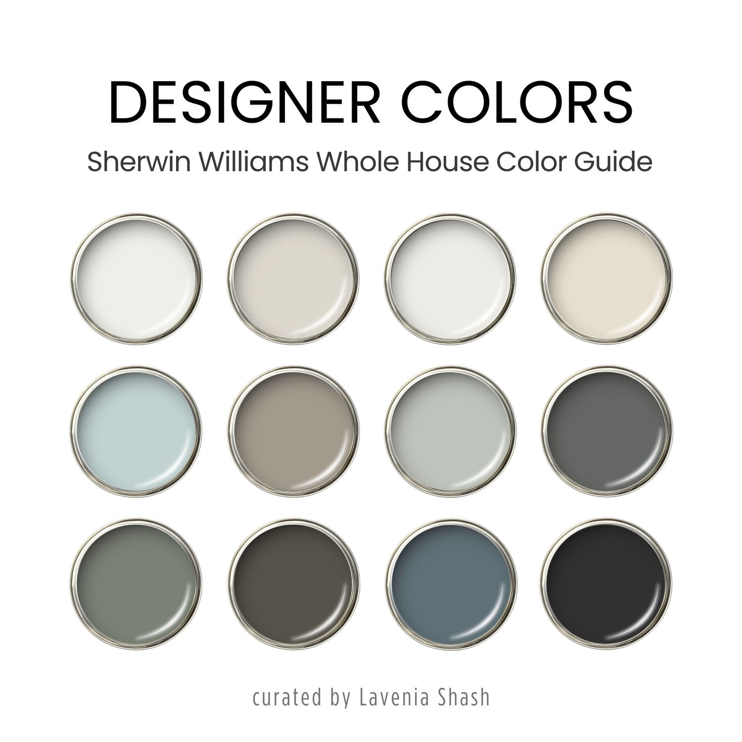 This designer-curated color guide combines modern neutrals, mid tones and grounding shades, ideal for Scandinavian, Farmhouse, and Minimalist styles.