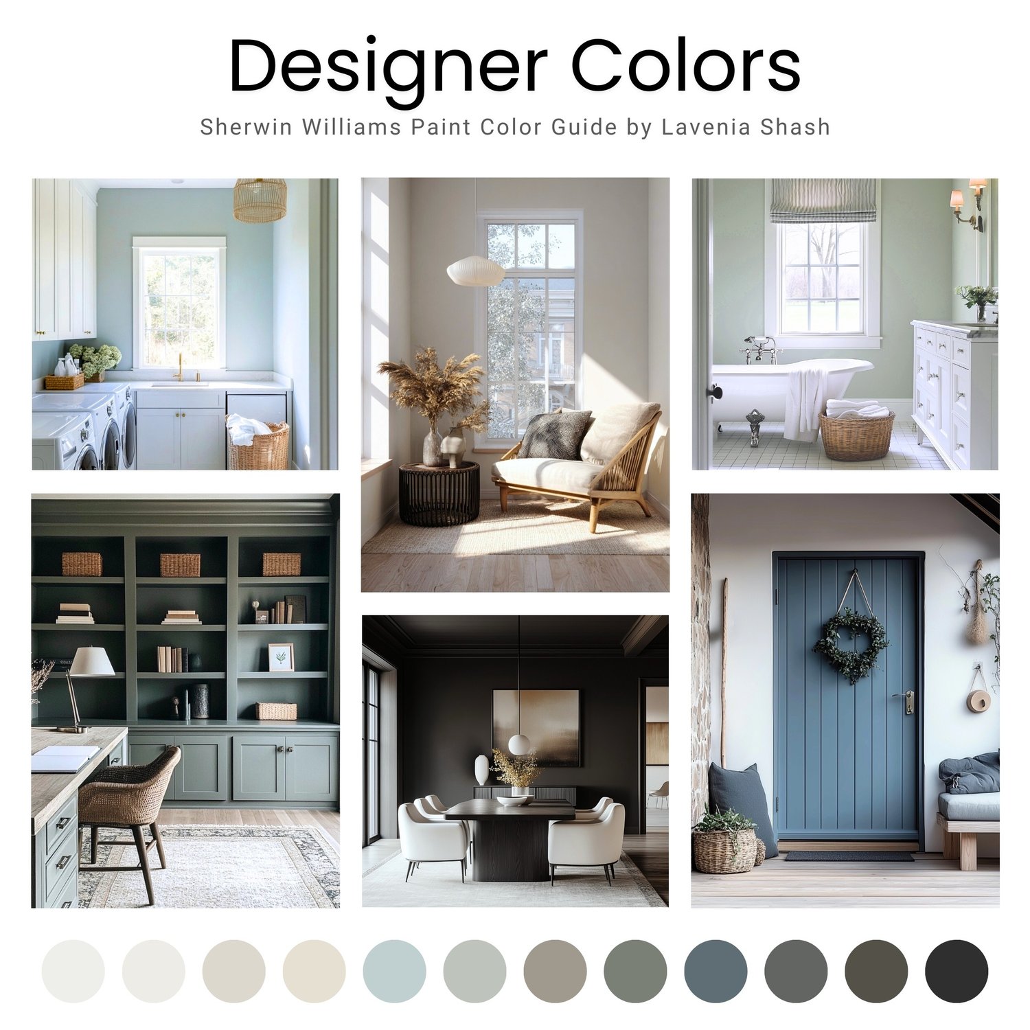 This designer-curated color guide combines modern neutrals, mid tones and grounding shades, ideal for Scandinavian, Farmhouse, and Minimalist styles.