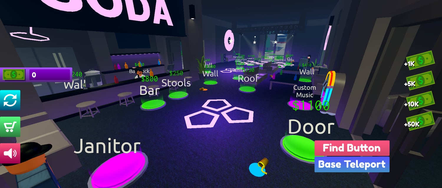 Interactive club management interface in Roblox