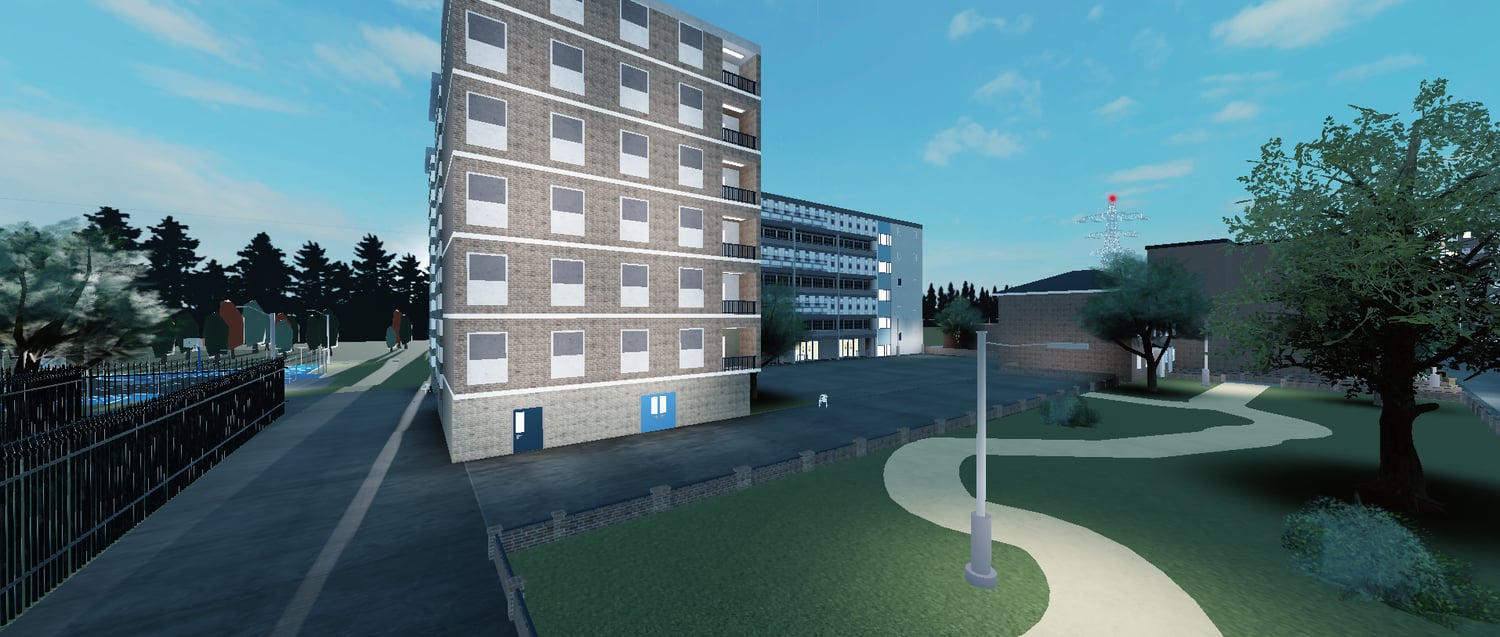 European-style city streets in Roblox roleplay map