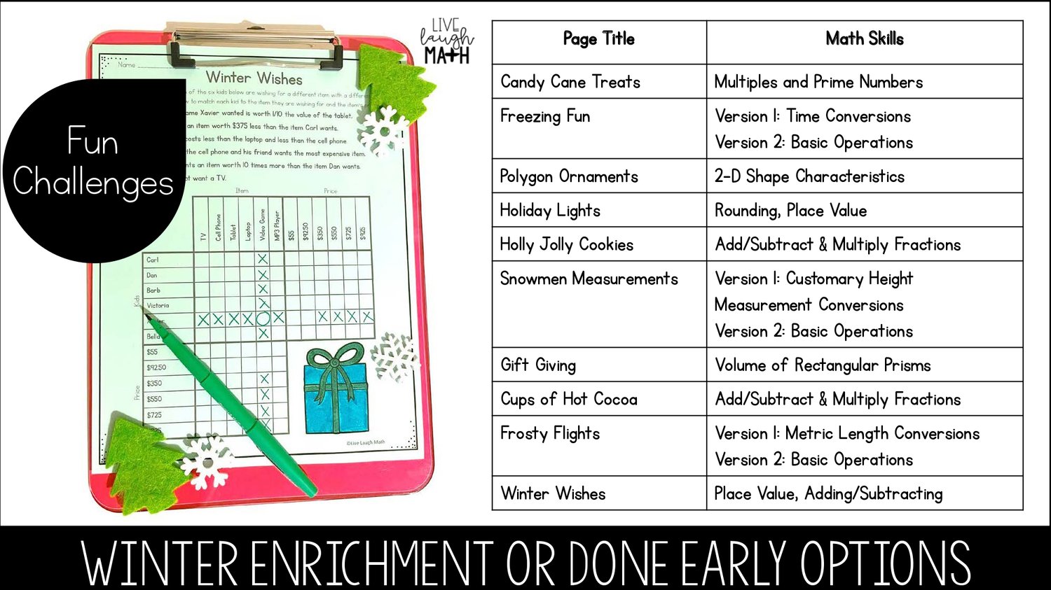 Christmas Math Enrichment Activities - December & Winter Logic Puzzle Worksheets