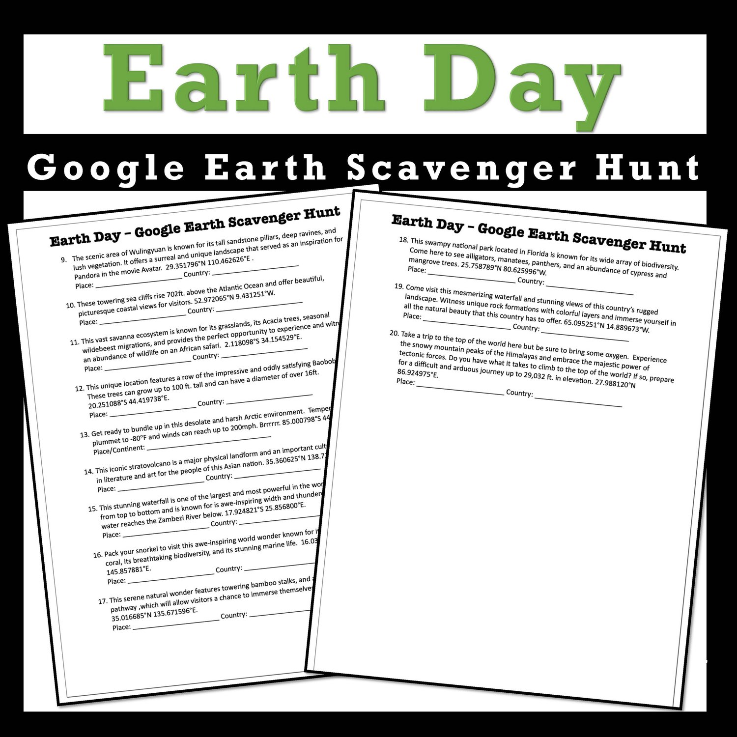 Earth Day - Google Earth Scavenger Hunt Activity