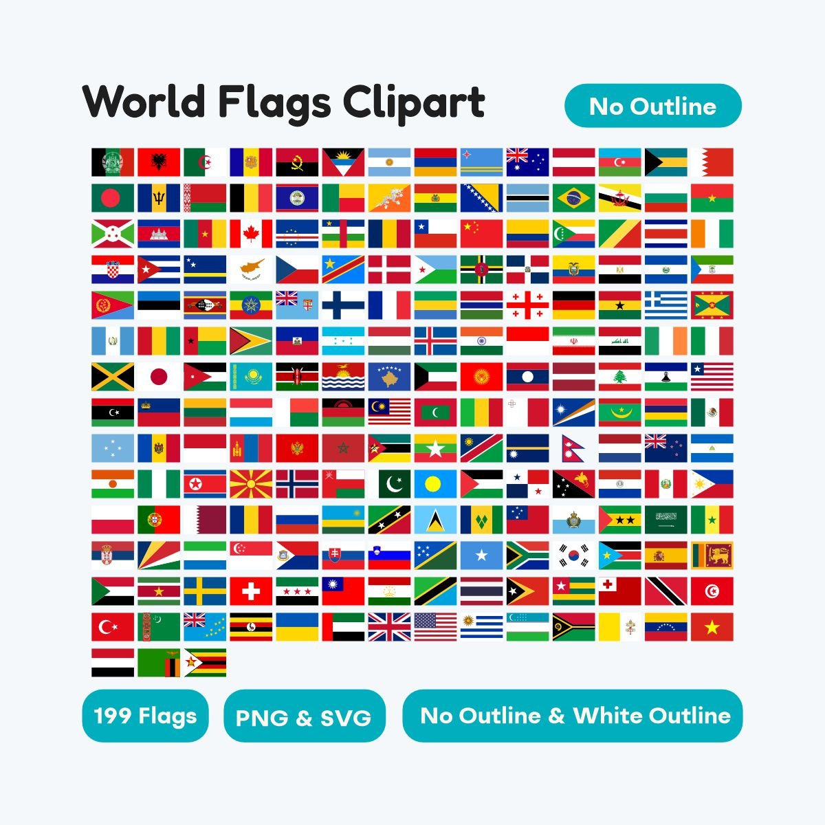 World flags clipart 3:2 ratio no outline