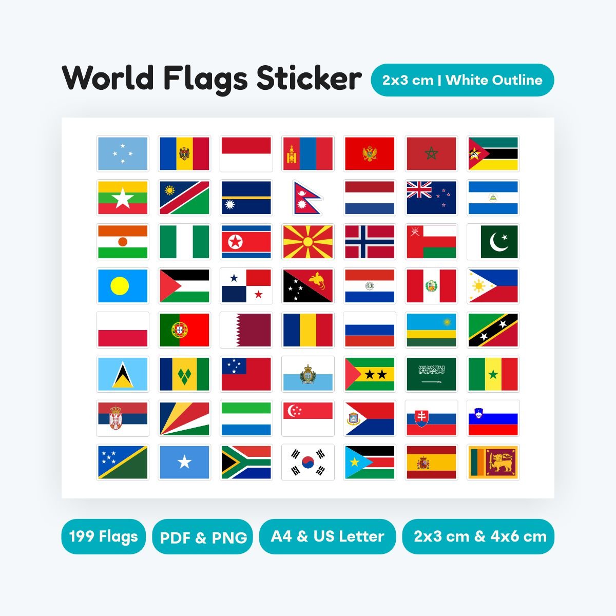 White outline world flags clipart bundle