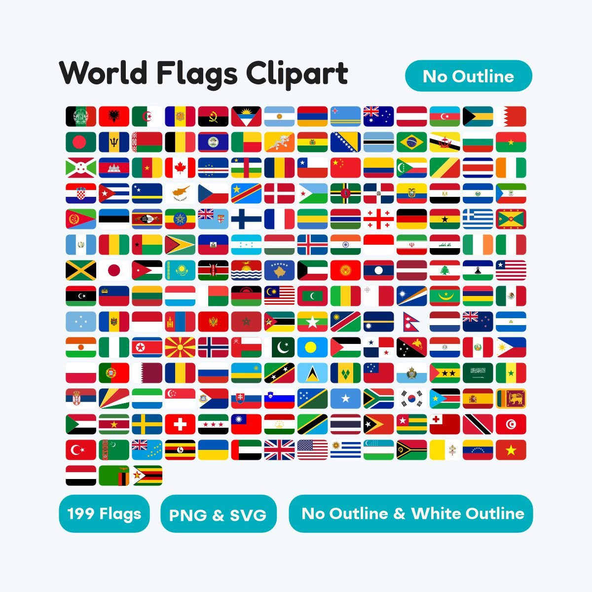 World flags clipart 3:2 rounded style