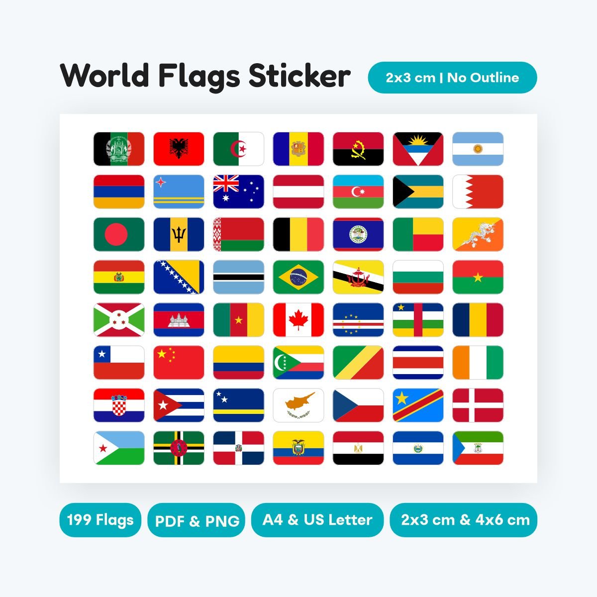 Rounded world flags stickers 2x3 cm