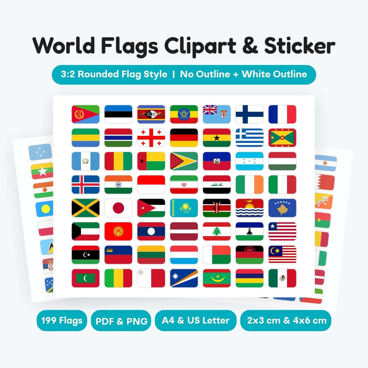 World flags printable stickers for classroom