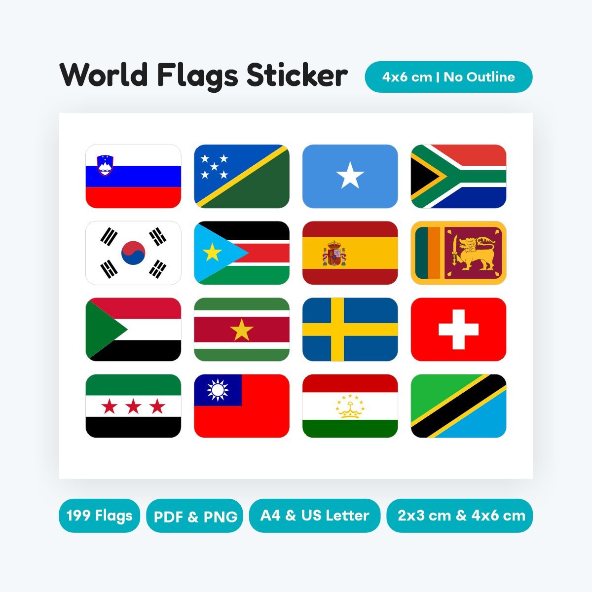 Rounded world flags stickers 4x6 cm