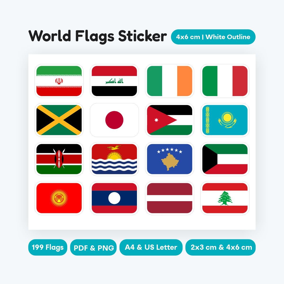 World flags sticker printable US Letter