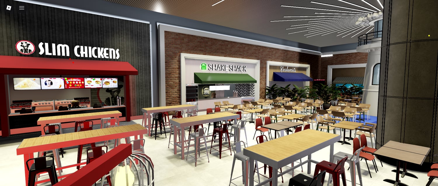Realistic airport interior with stores in Roblox