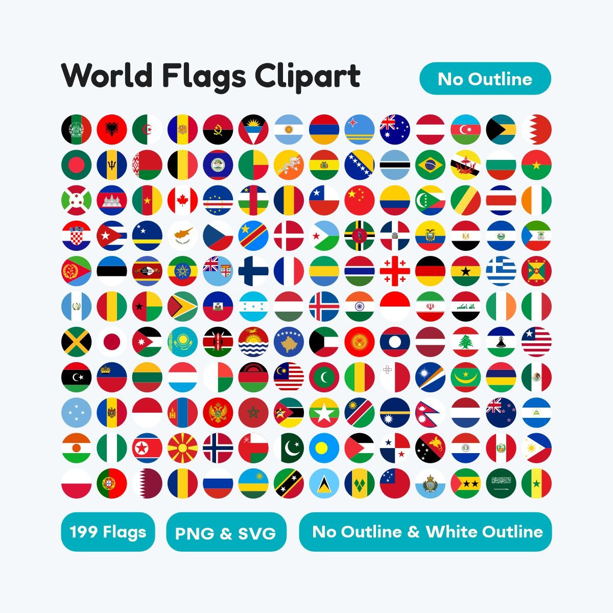 World flags clipart circle style