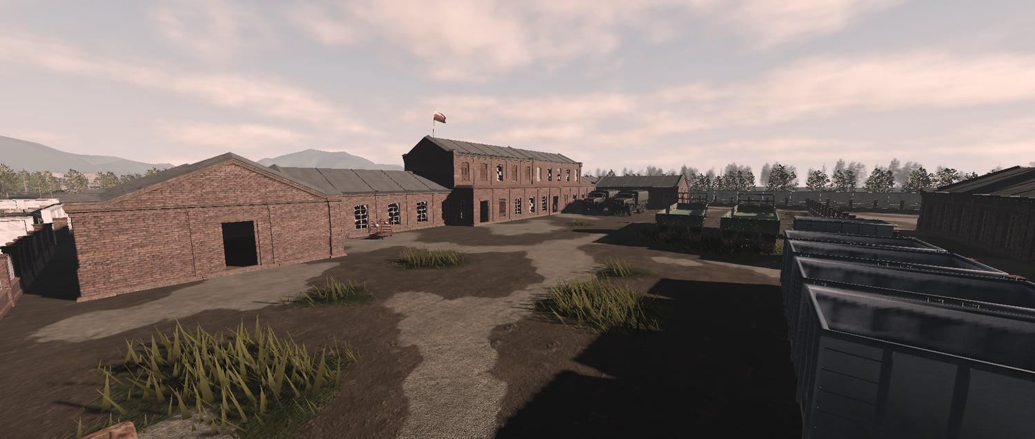Destroyed streets and buildings in a Roblox war map