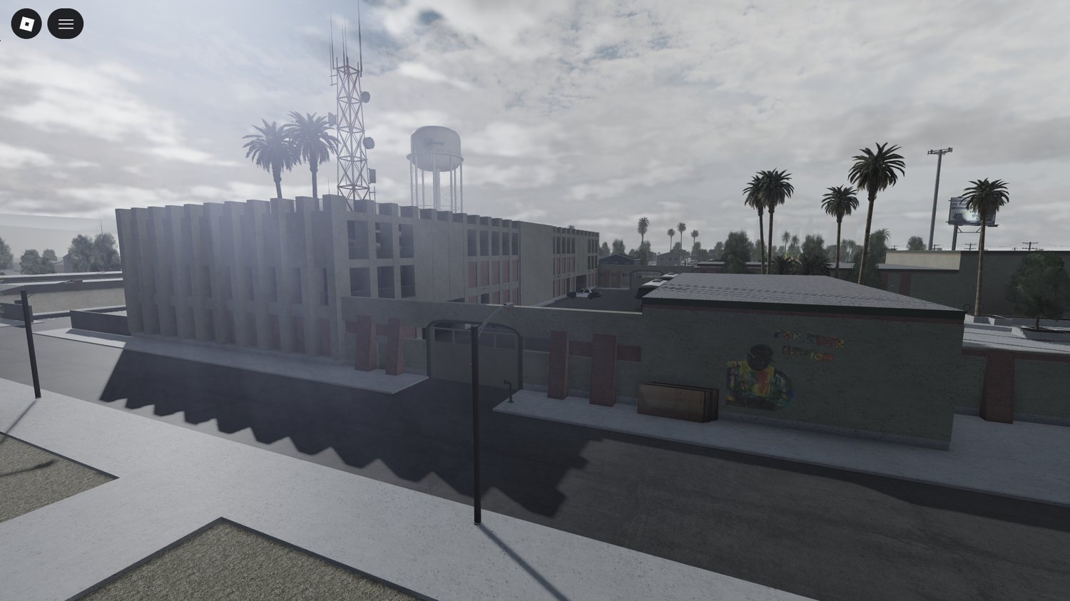 City roleplay environment with many buildings in Roblox