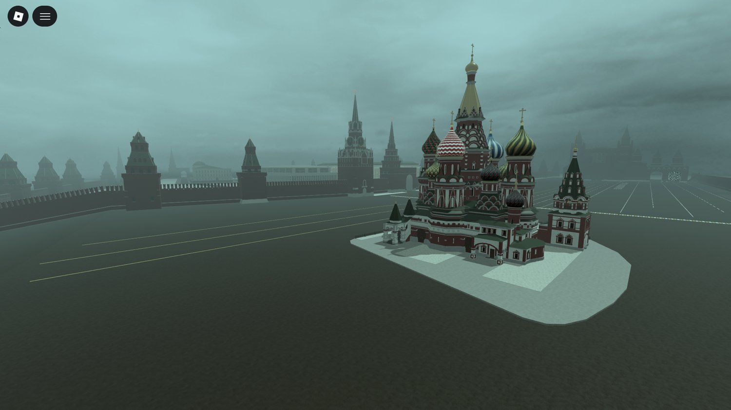 Wide streets and city blocks in a Roblox roleplay map