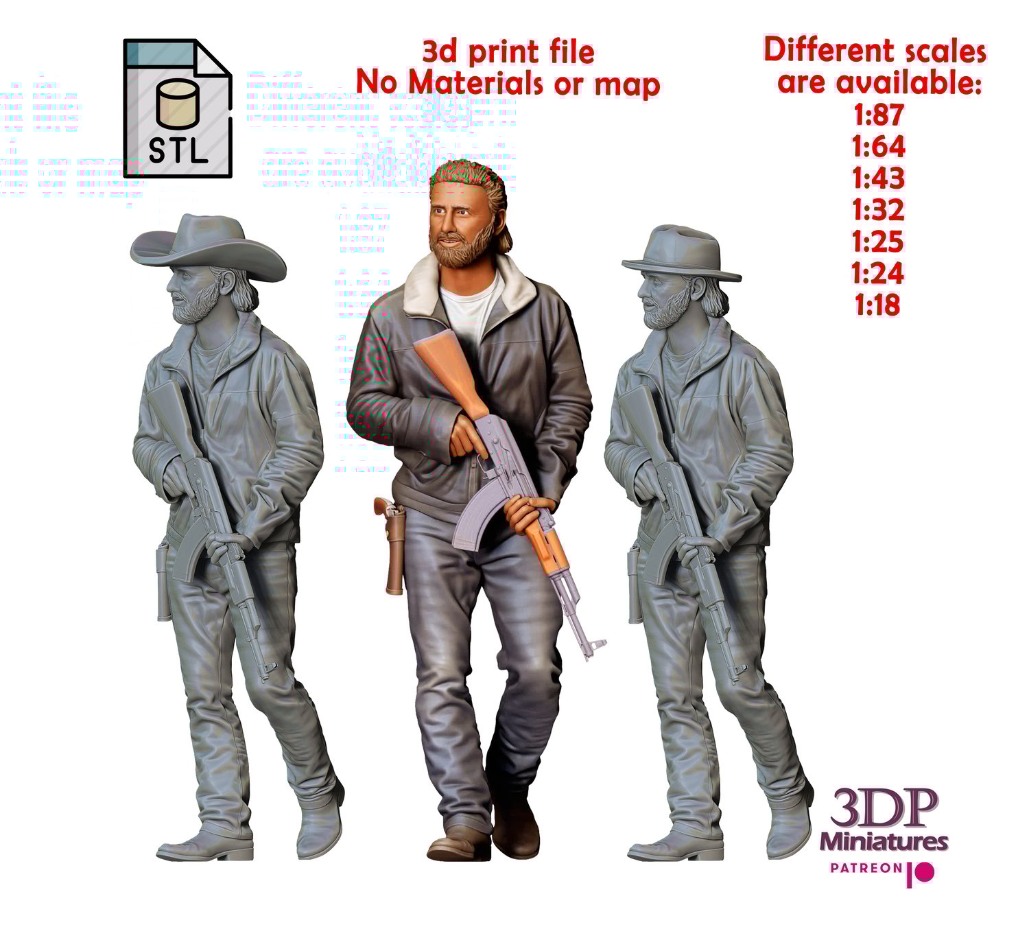 3DP Miniatures, N1 Rick Grimes Walking Dead