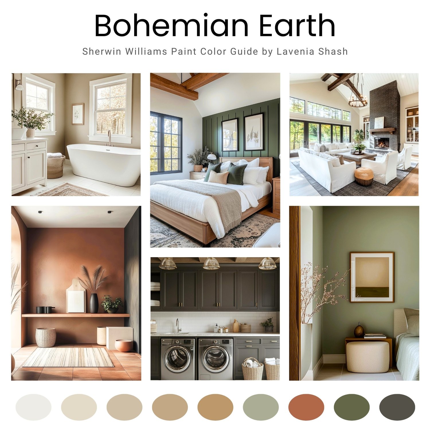 Boho color palette for home interior with Sherwin Williams paint scheme by Lavenia Shash.