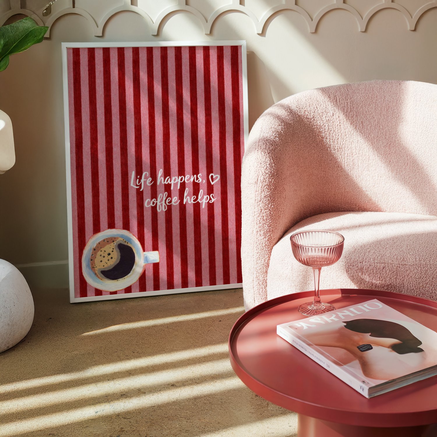 coffee wall art, coffee quote poster, kitchen wall art printable, coffee printable art, cafe wall decor, coffee bar decor, kitchen poster download, modern coffee art, coffee lover gift, striped wall art, cozy kitchen decor, coffee print digital, red strip