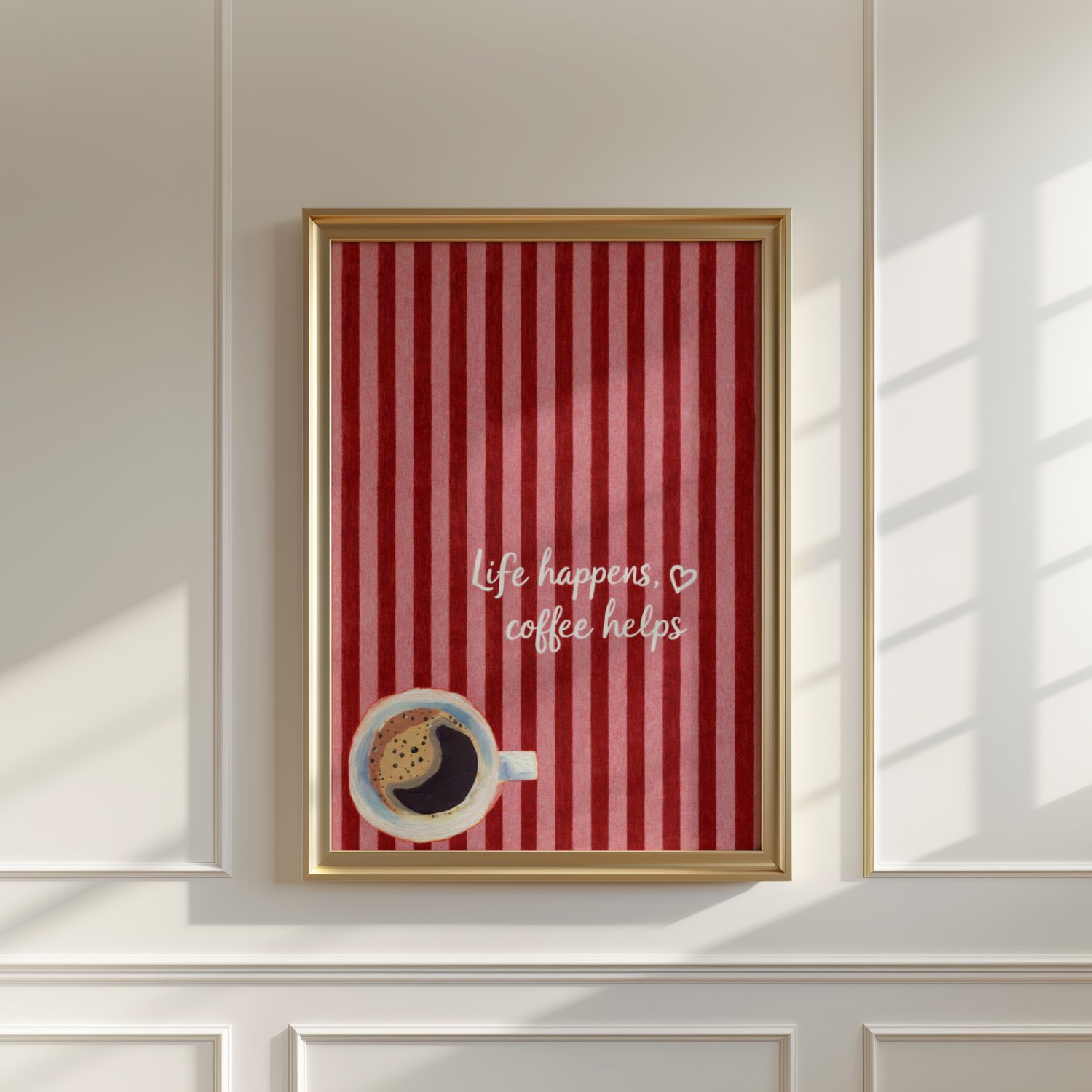 coffee wall art, coffee quote poster, kitchen wall art printable, coffee printable art, cafe wall decor, coffee bar decor, kitchen poster download, modern coffee art, coffee lover gift, striped wall art, cozy kitchen decor, coffee print digital, red strip