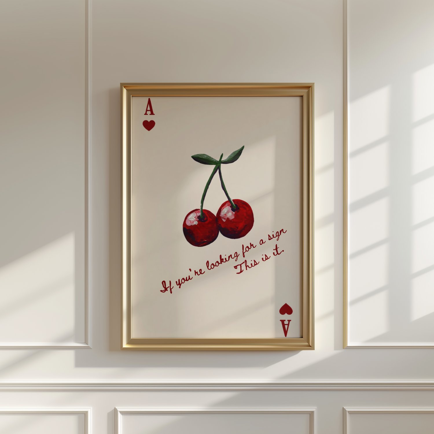 cherry wall art, quote poster printable, typography wall art, ace of hearts art, playing card wall art, modern printable poster, gallery wall art download, aesthetic wall art, red cherry poster, statement wall art, digital wall art print, retro ace card p