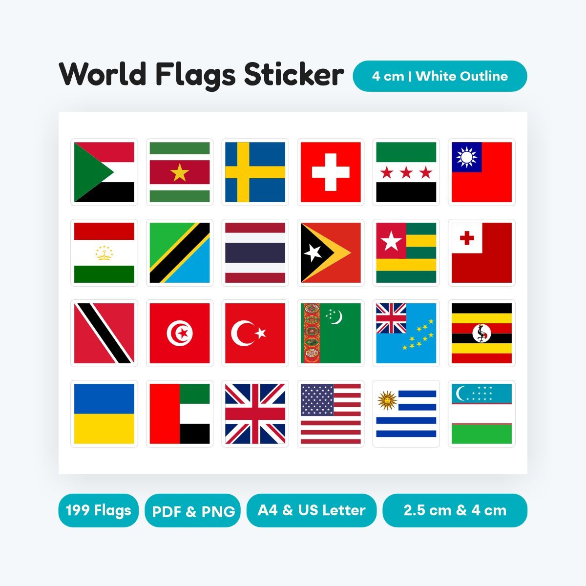 world flags clipart and sticker printable set