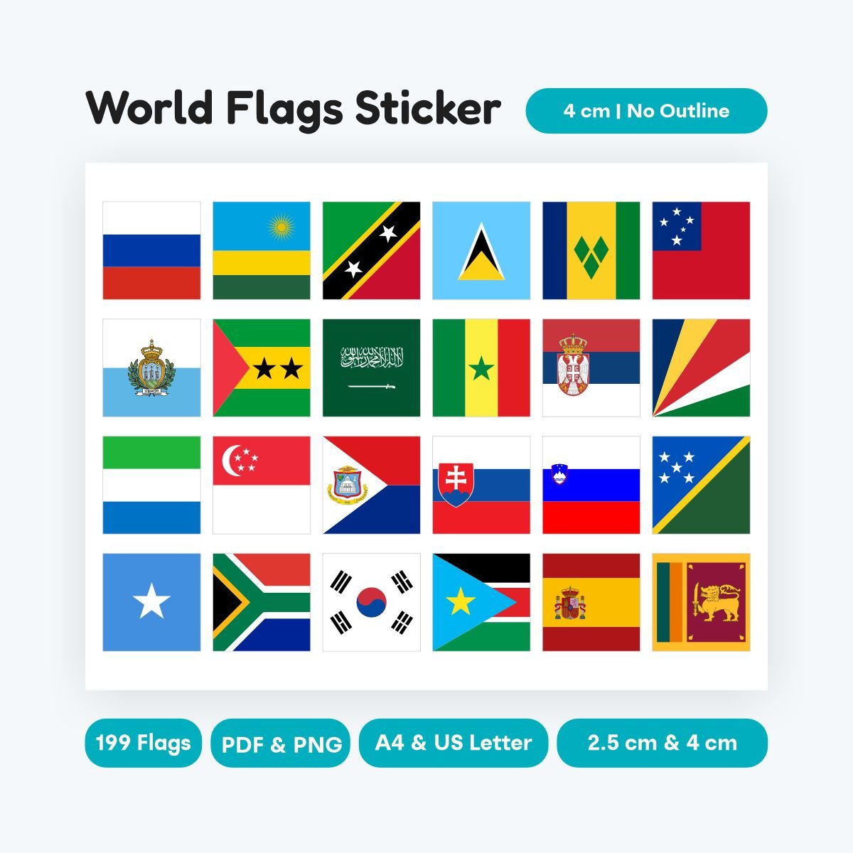 square world flags 4x4 cm printable stickers