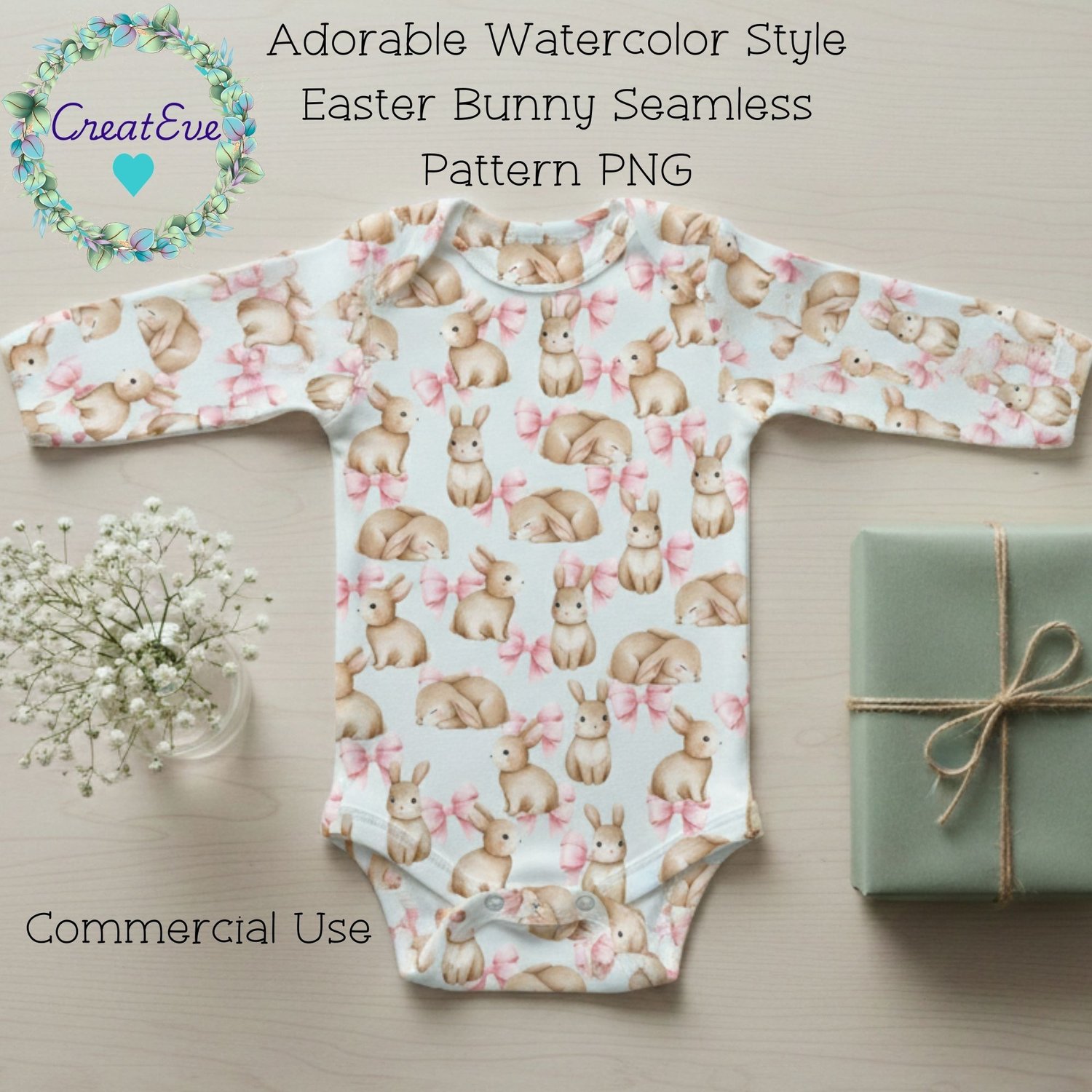 Seamless Easter Pattern PNG | Pink Bow Easter Bunny Digital Paper ...