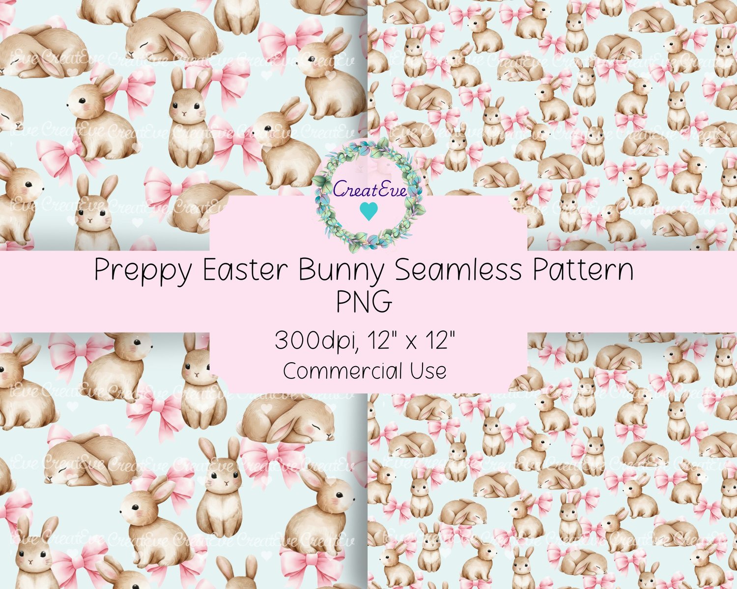 Seamless Easter Pattern PNG | Pink Bow Easter Bunny Digital Paper ...