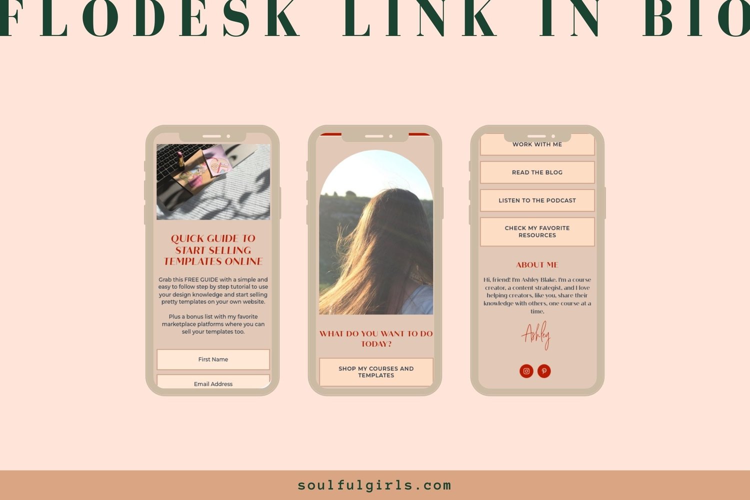 General view of the Flodesk link in the bio template from our Ashley Collection.