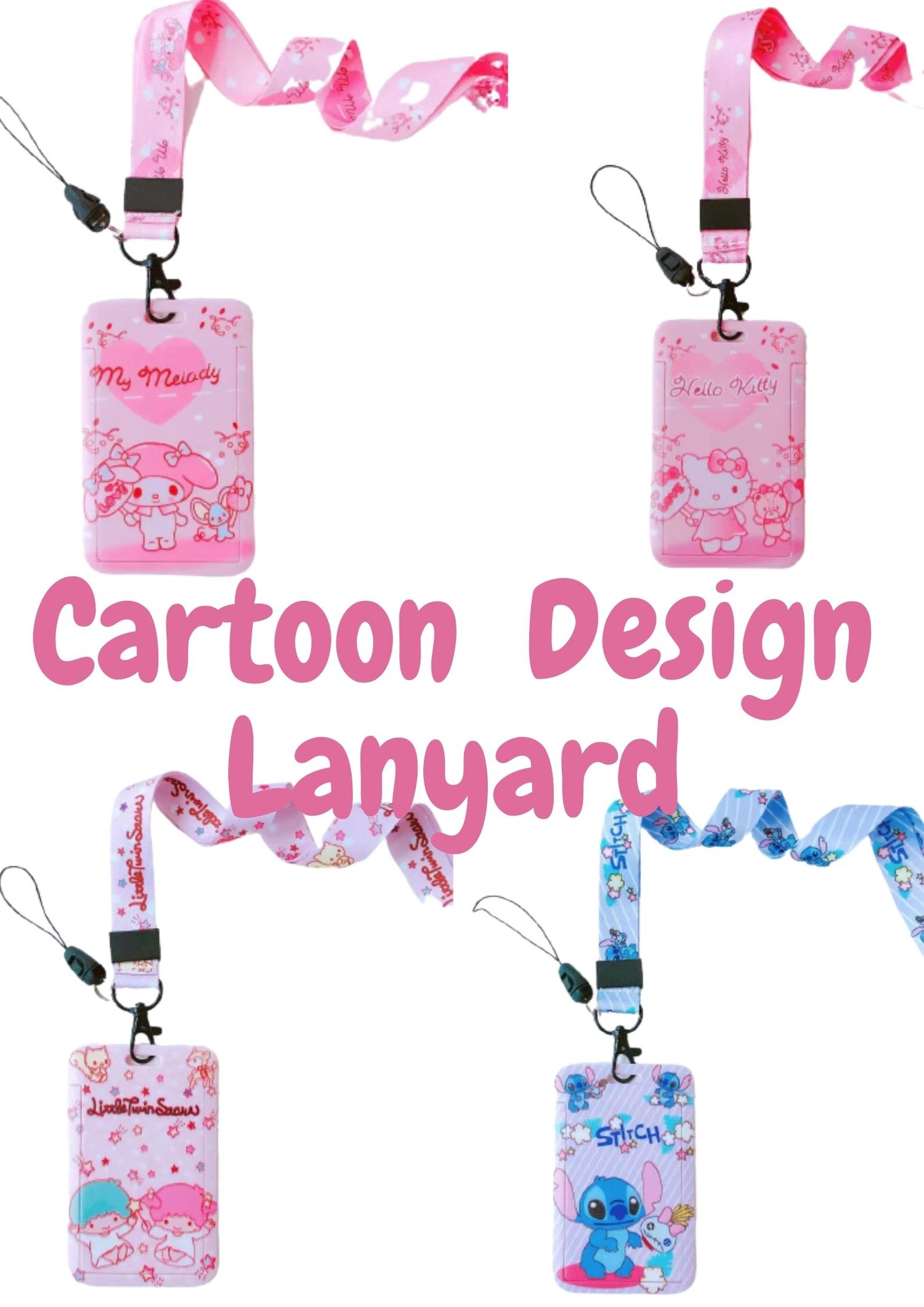 Cute cartoon lanyard with card holder for kids featuring popular character designs