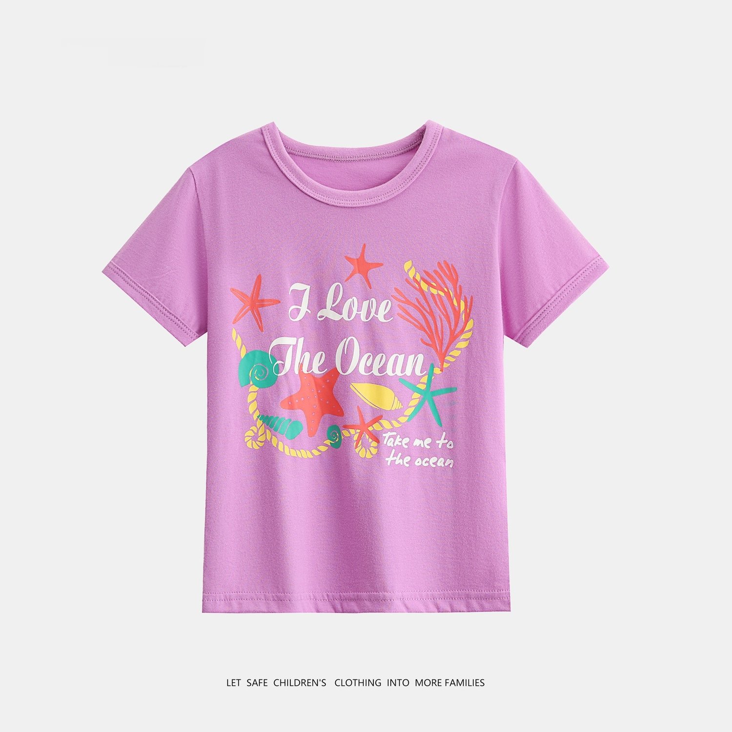 Girls summer tee with colorful ocean cartoon graphic