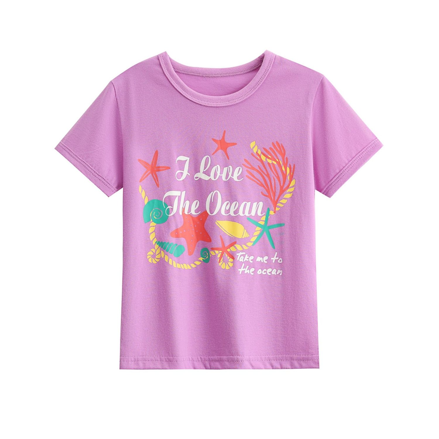 Soft cotton short sleeve T-shirt for girls with ocean print