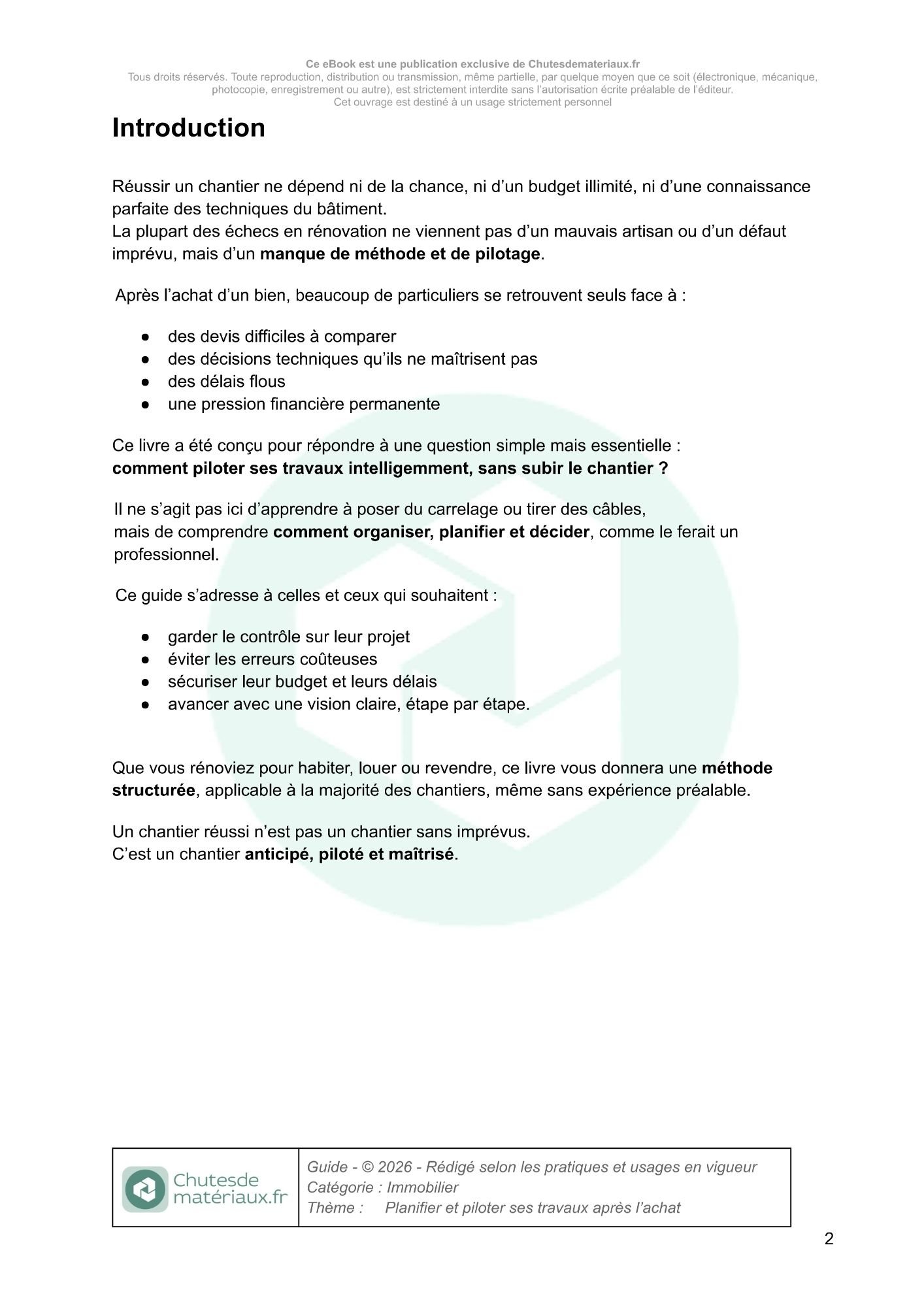 Introduction du guide Planifier et piloter ses travaux après l’achat – méthode pour organiser un projet de rénovation