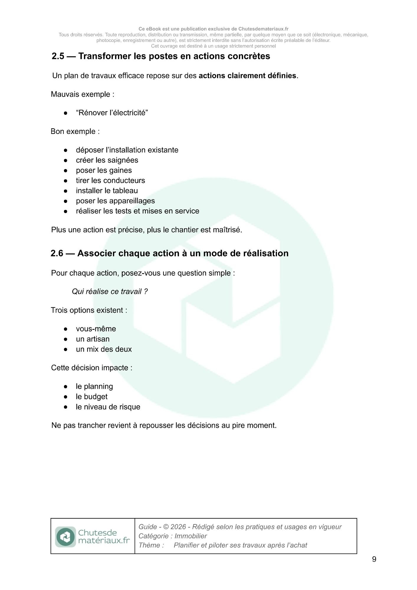 Planification des travaux de rénovation immobilière avec calendrier, priorités et suivi de chantier