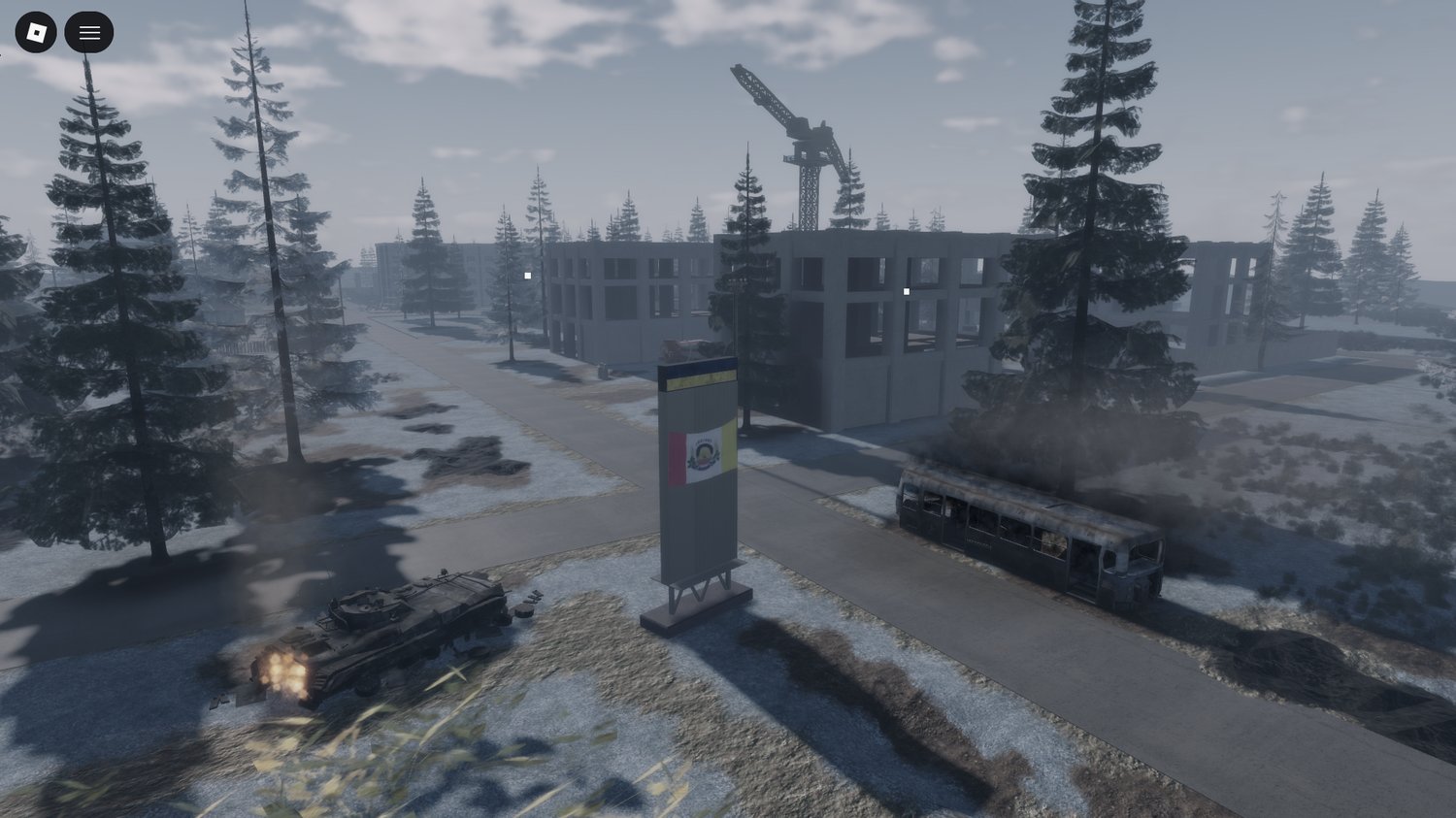 Realistic combat zone environment with open areas