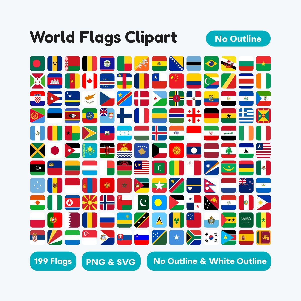 world flags clipart square rounded style