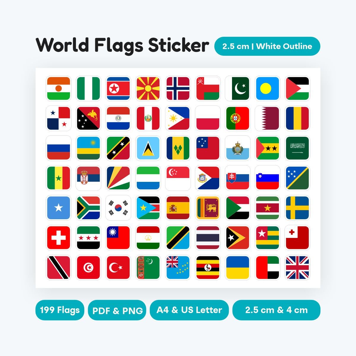 square rounded world flags white outline