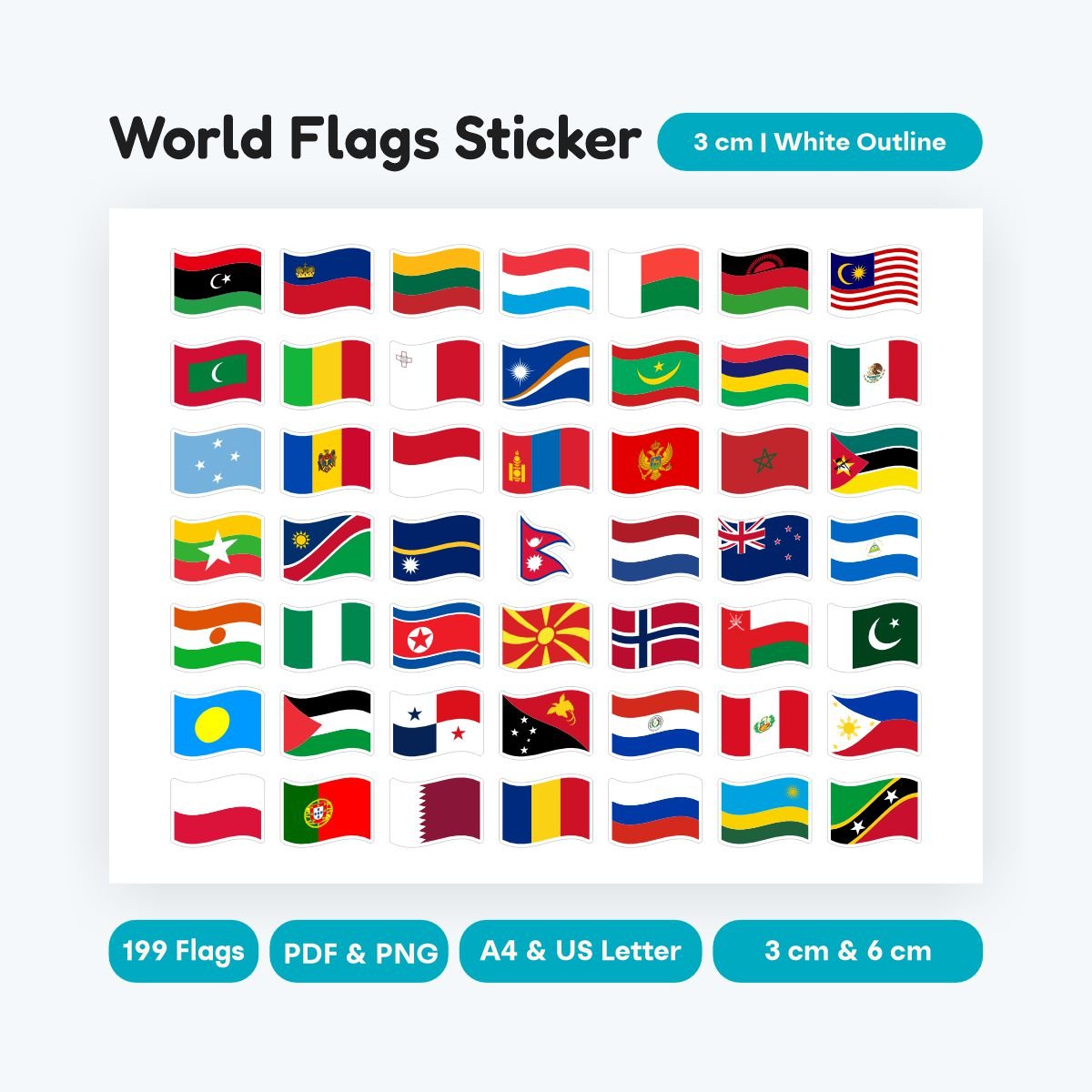 world flags sticker printable us letter