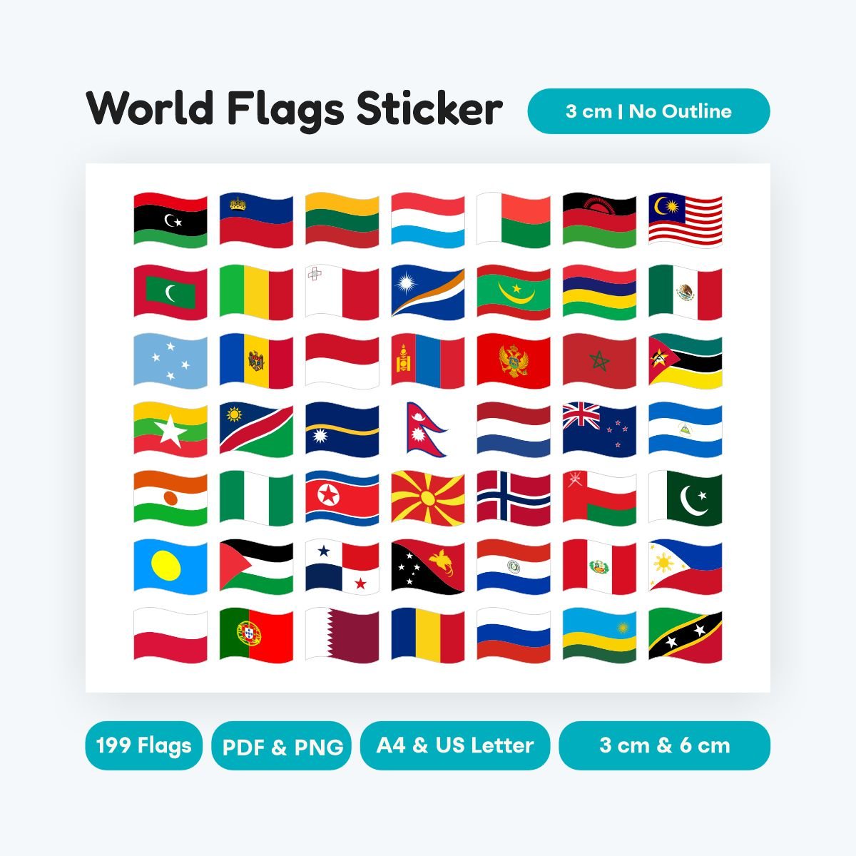waving world flags no outline style 2