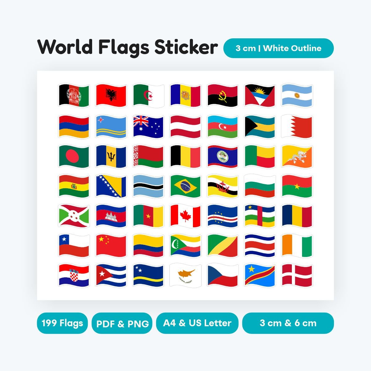 waving world flags white outline style 2