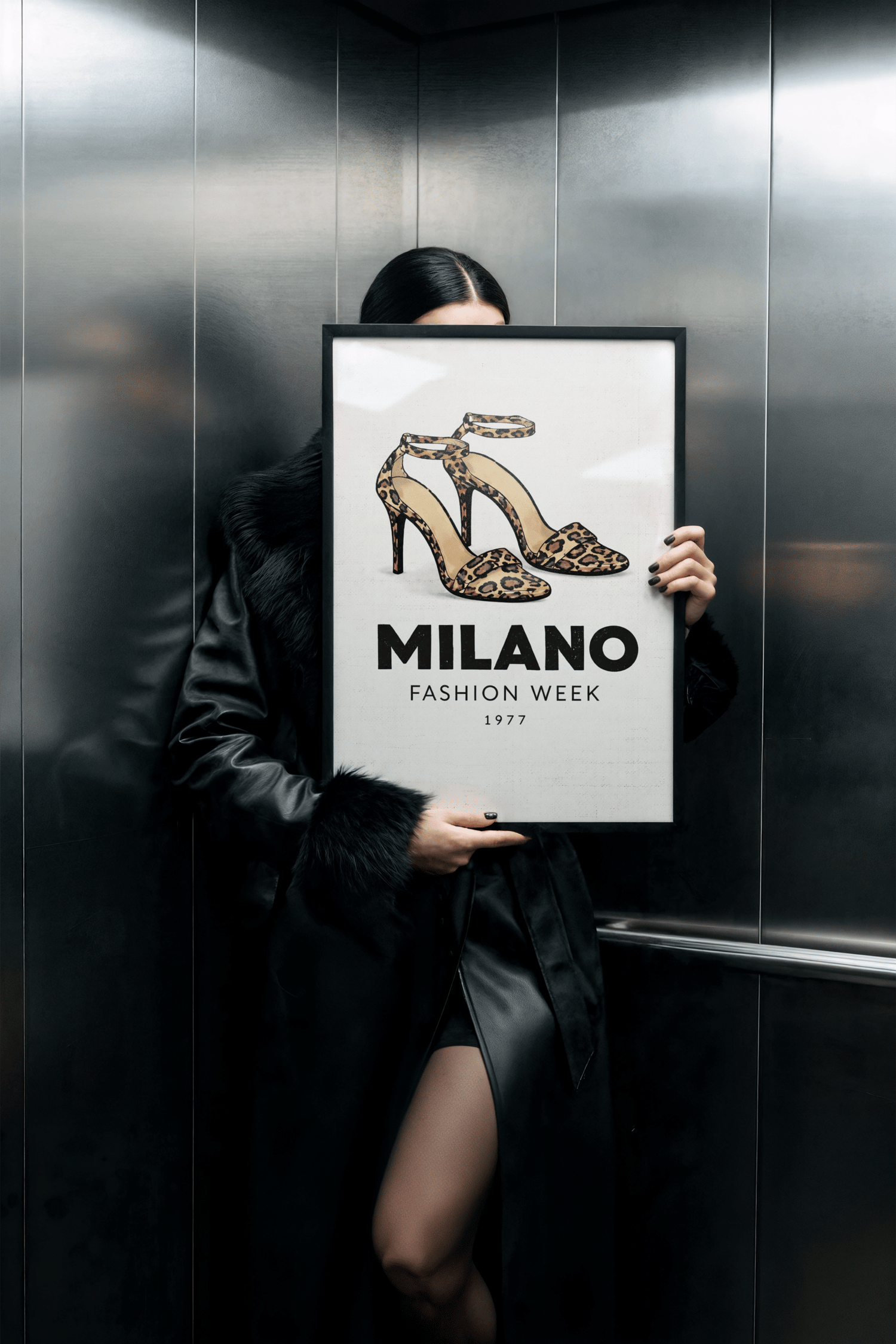 milano fashion week poster, milano fashion week wall art, fashion wall art, leopard heels poster, leopard print wall art, animal print decor, retro fashion poster, vintage fashion print, runway fashion art, y2k wall art, y2k apartment decor, trendy chic a