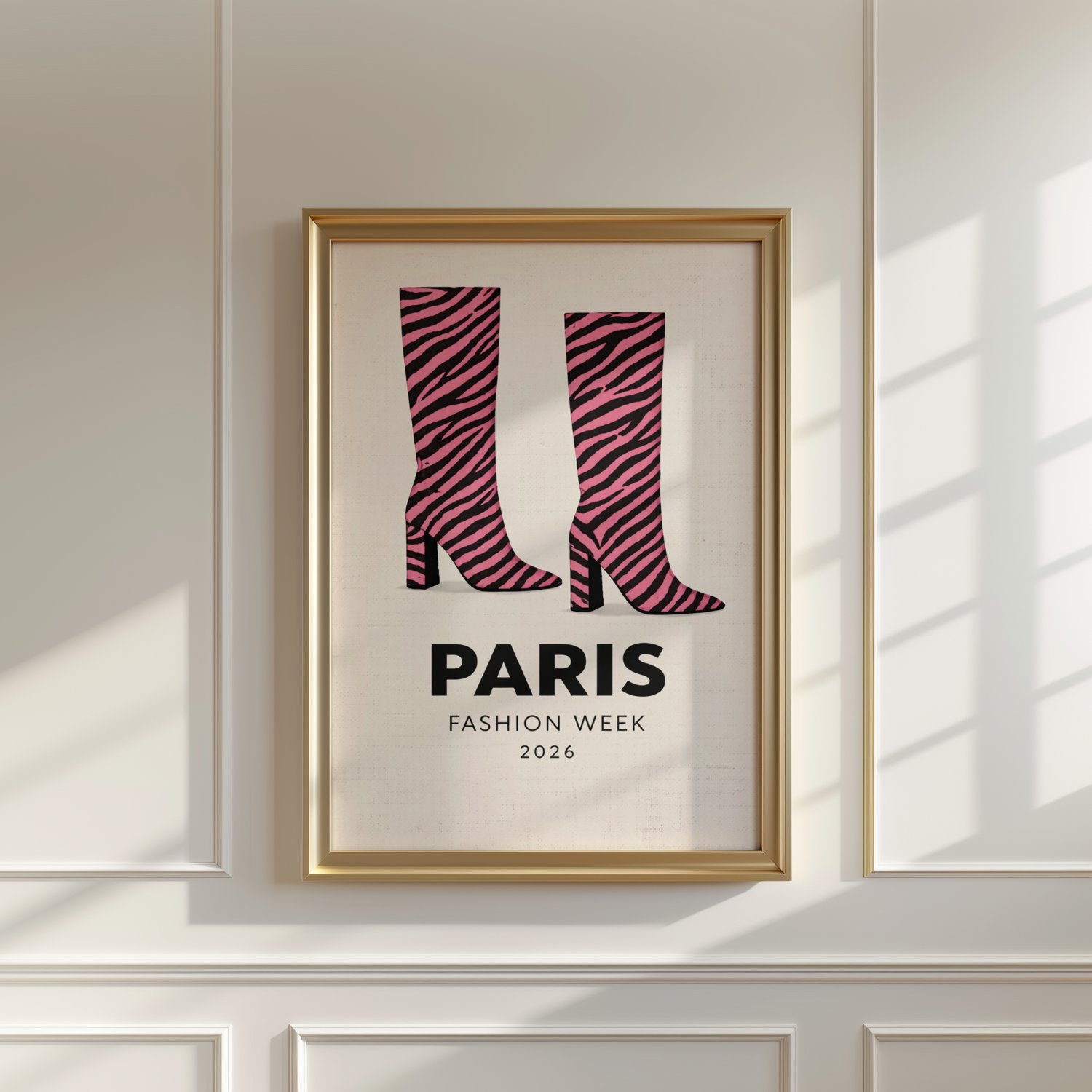 paris fashion week poster, paris fashion week wall art, fashion wall art, pink zebra wall art, animal print fashion poster, y2k wall art, y2k apartment decor, trendy chic apartment decor, fashion illustration print, editorial wall art, runway fashion post