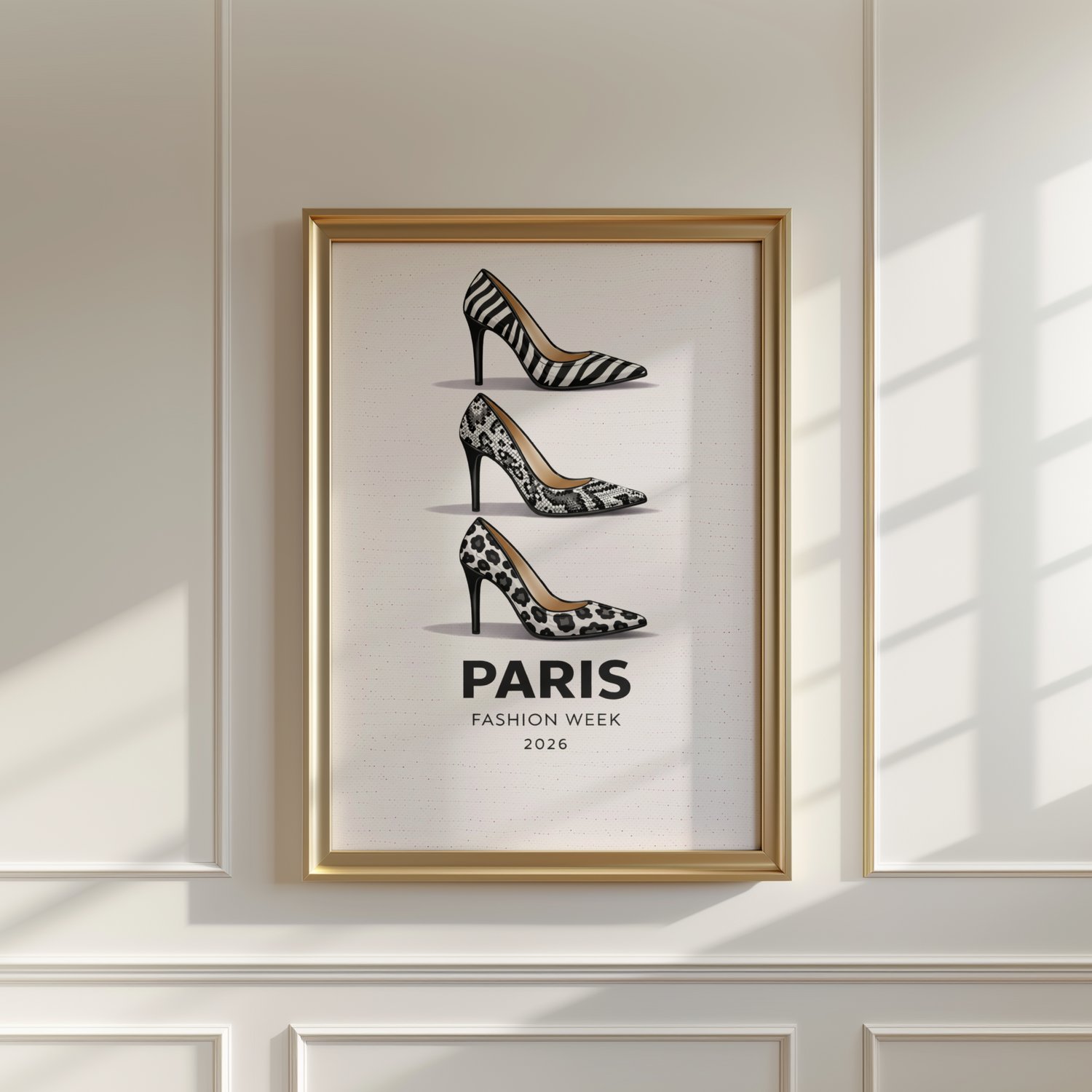 paris fashion week poster, paris fashion week wall art, animal print heels wall art, fashion illustration print, zebra print wall art, snake print wall art, leopard print wall art, fashion wall art, y2k wall art, y2k apartment decor, trendy chic apartment
