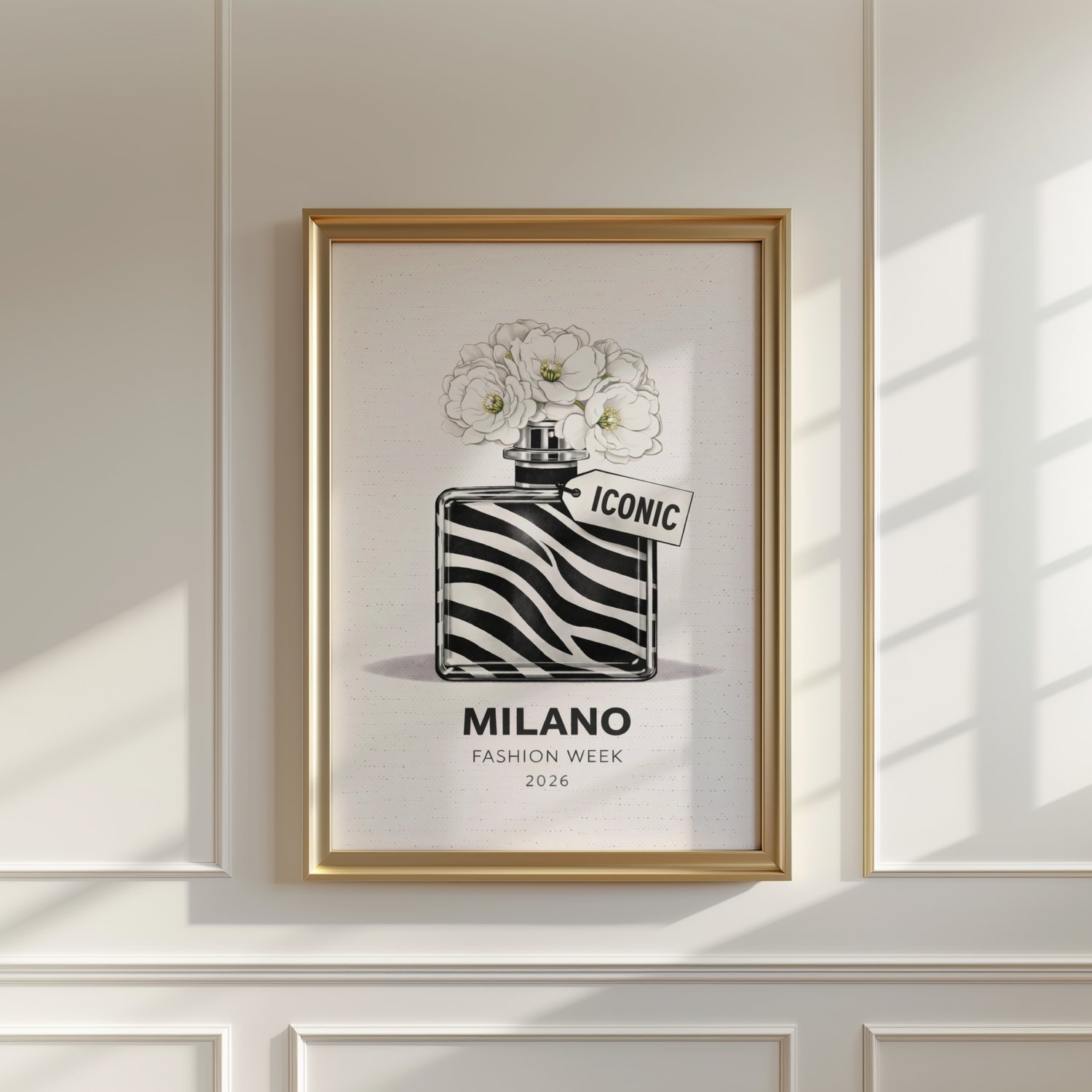 milano fashion week poster, milano fashion week wall art, perfume wall art, zebra print wall art, fashion illustration print, fashion wall art, editorial wall art, trendy chic apartment decor, y2k wall art, y2k apartment decor, statement wall art, luxury 