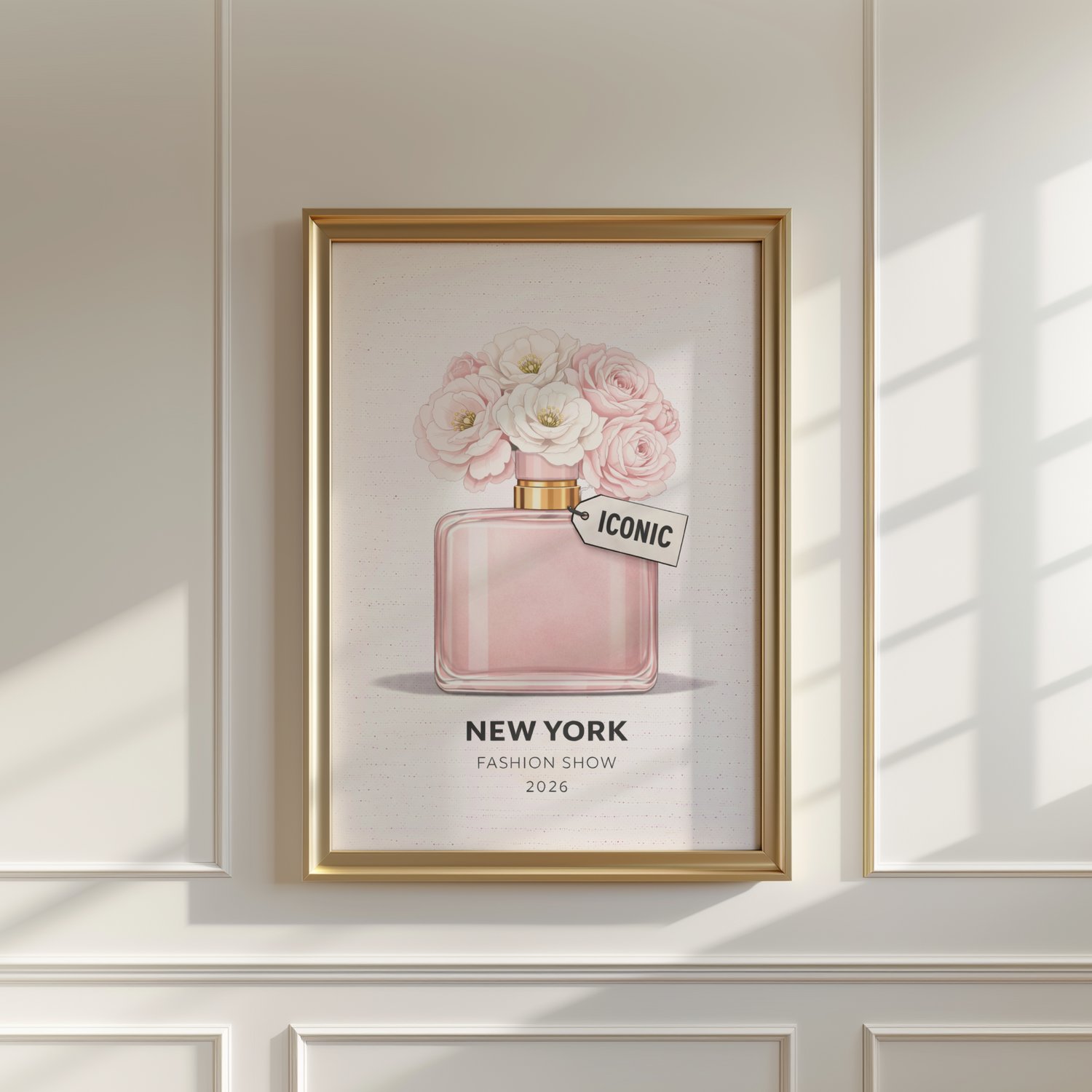 new york fashion show poster, new york fashion show wall art, pink perfume wall art, pastel fashion illustration, perfume illustration print, fashion wall art, luxury fashion decor, trendy chic apartment decor, y2k wall art, y2k apartment decor, editorial