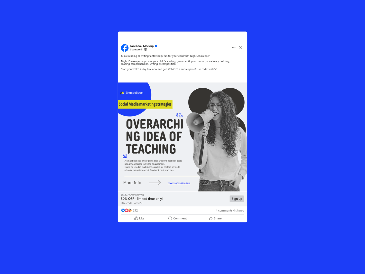 Social media marketing strategies Facebook post template, editable PPTX and Canva-ready.