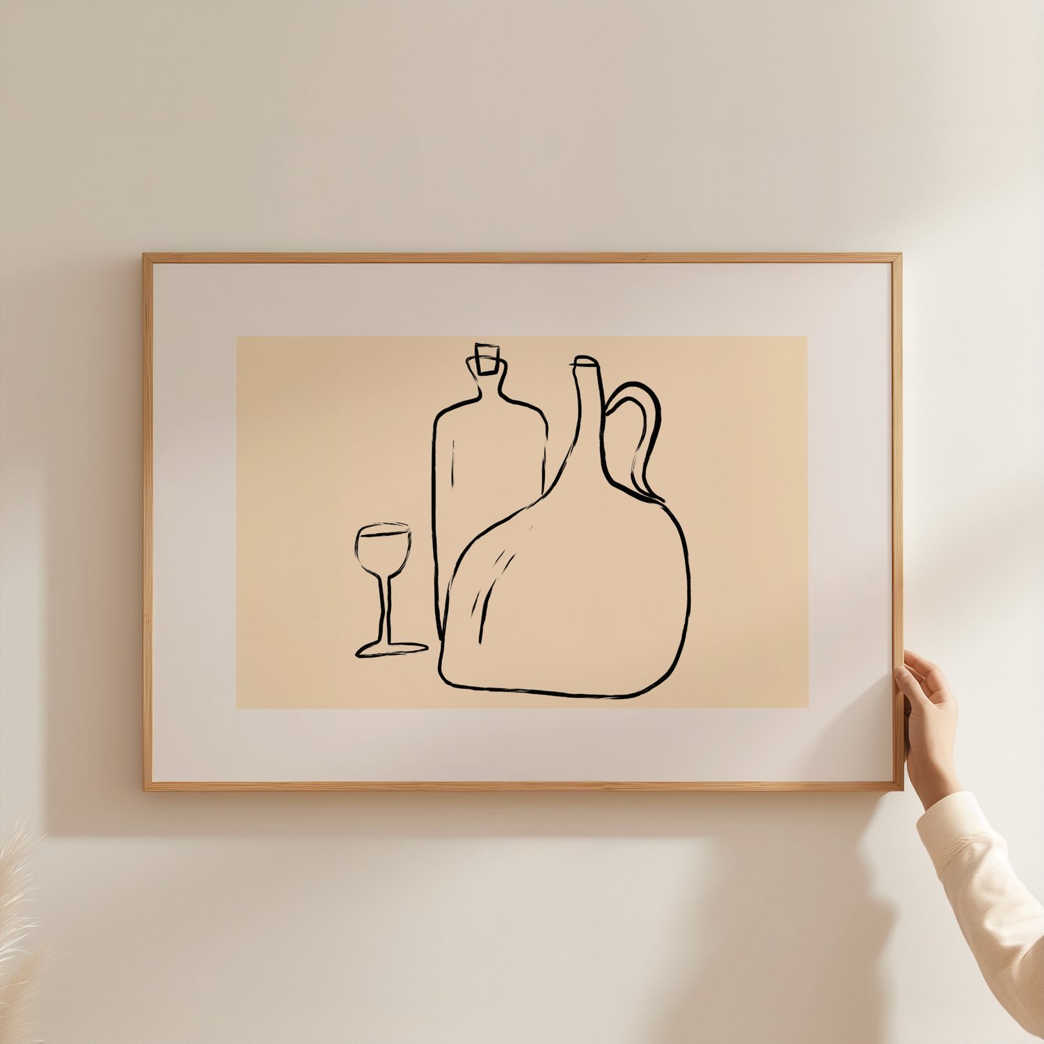 minimal wine wall art, wine still life print, line art wine poster, neutral kitchen wall art, dining room wall decor, wine bottle line drawing, modern still life art, minimalist kitchen printable, beige wall art download, printable wine art, Mediterranean